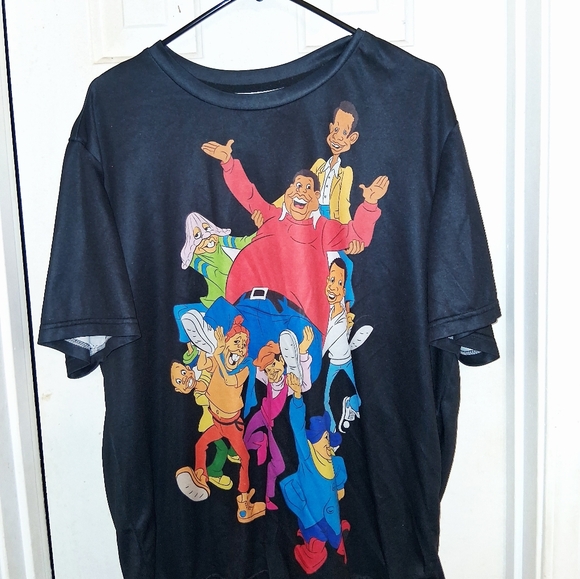Black Graphic T-Shirt with Colorful Cartoon Characters - Picture 3 of 8